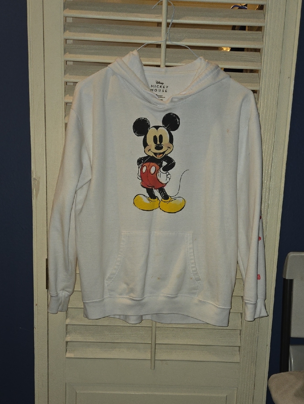 Disney White Mickey Mouse Hooded Sweatshirt with Red and Yellow Graphic